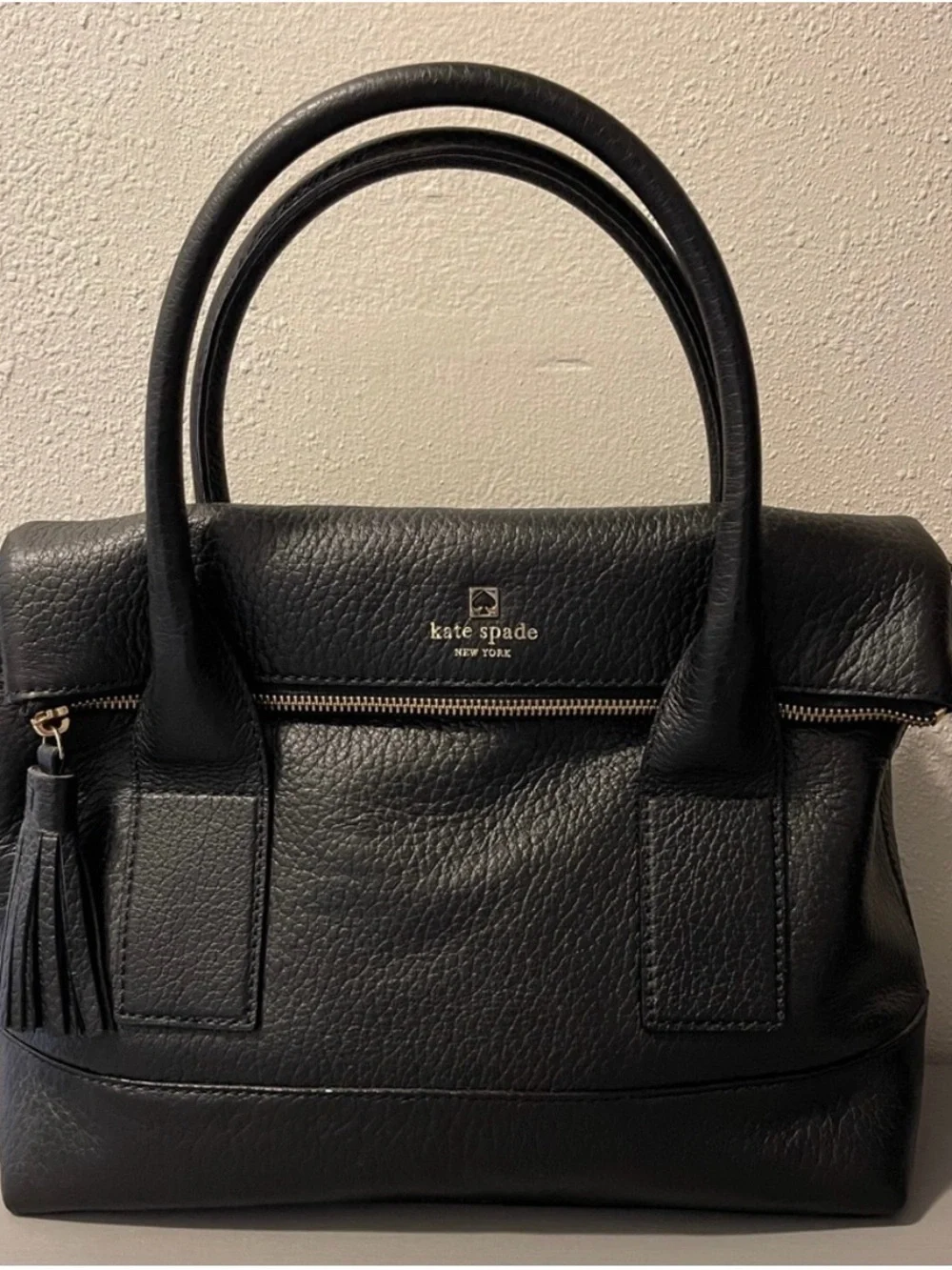 kate spade Black Pebbled Leather Satchel with Gold Hardware